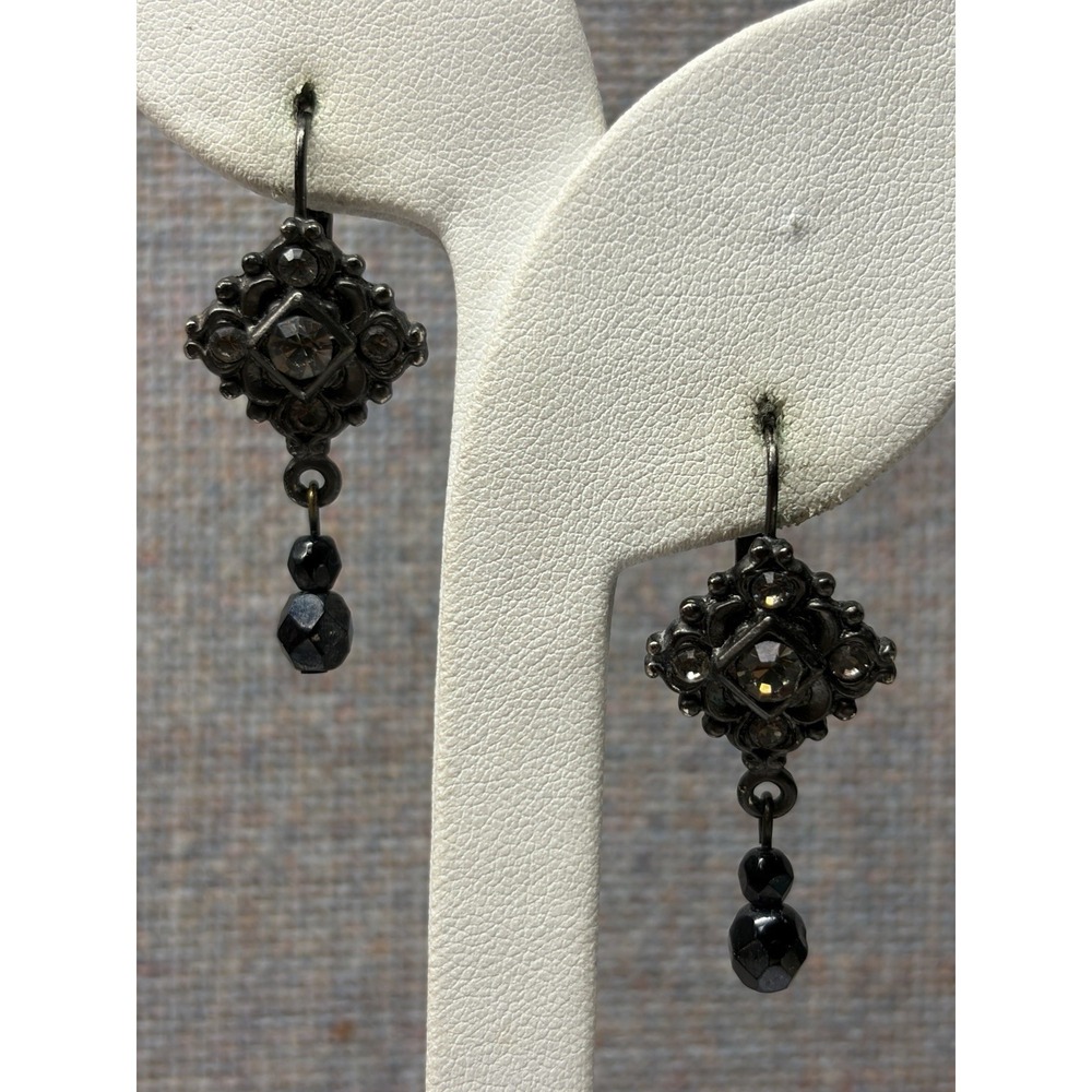 Gunmetal SIlvertone Clear Rhinestone Tipped Square Gray Beads Goth Fairy